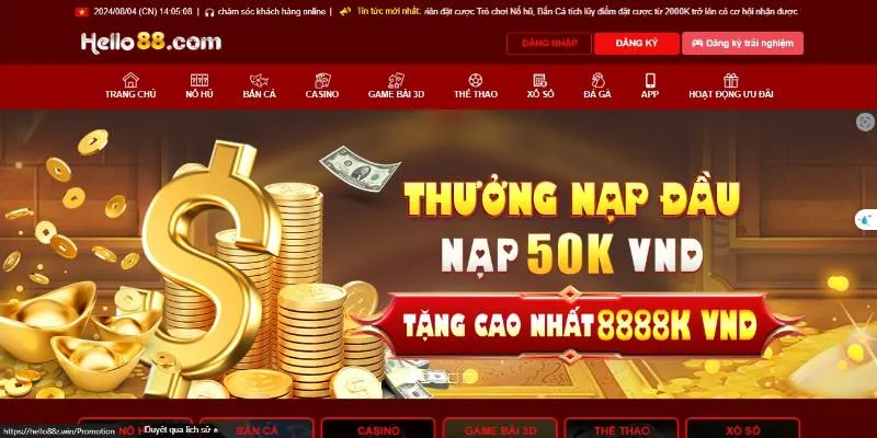 Thưởng nạp lần đầu Hello88 ngày 3 siêu hấp dẫn